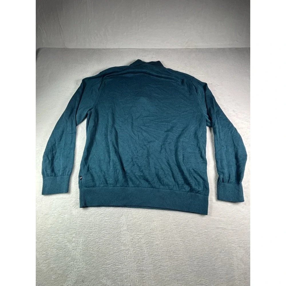 Nautica Mens Teal Blue 1/4 Zip Cotton Knit Pullover Sweater XL Extra Large
